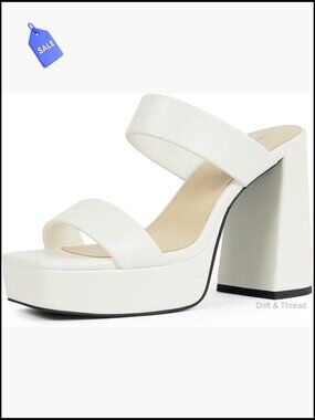 Square Open Toe Chunky Heel Platform Sandals Two Strap Slip On Heels Wedding